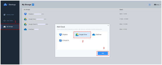 sync multiple Google Drive accounts